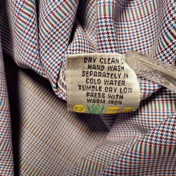 Bugatchi Shirt Men's M Blue Striped Houndstooth Button Pocket Drop Tail Cotton - Picture 15 of 15